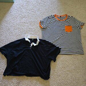 Pair of Short Sleeved Black & White Shirts, Polo & Striped Tee with Pocket